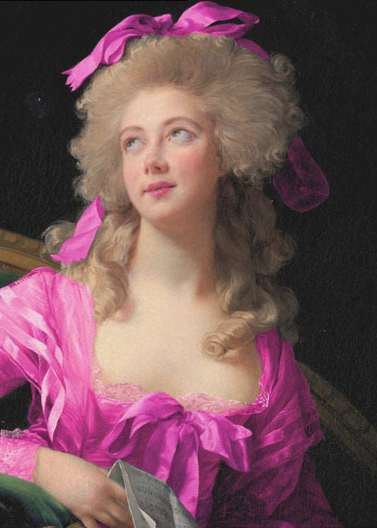 Woman in a Vibrant Pink Gown and Ribbon | Poster