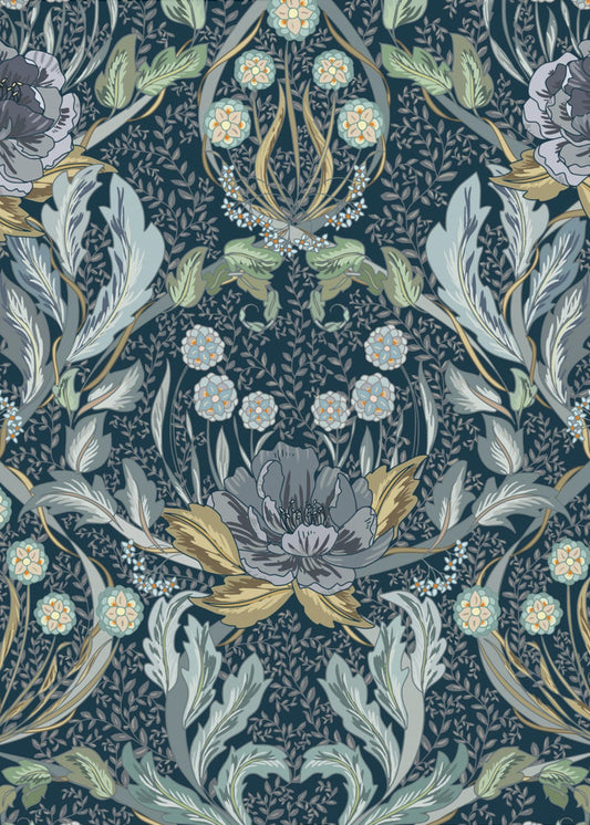 Floral Heritage Morris moonshine blue pattern | Canvas