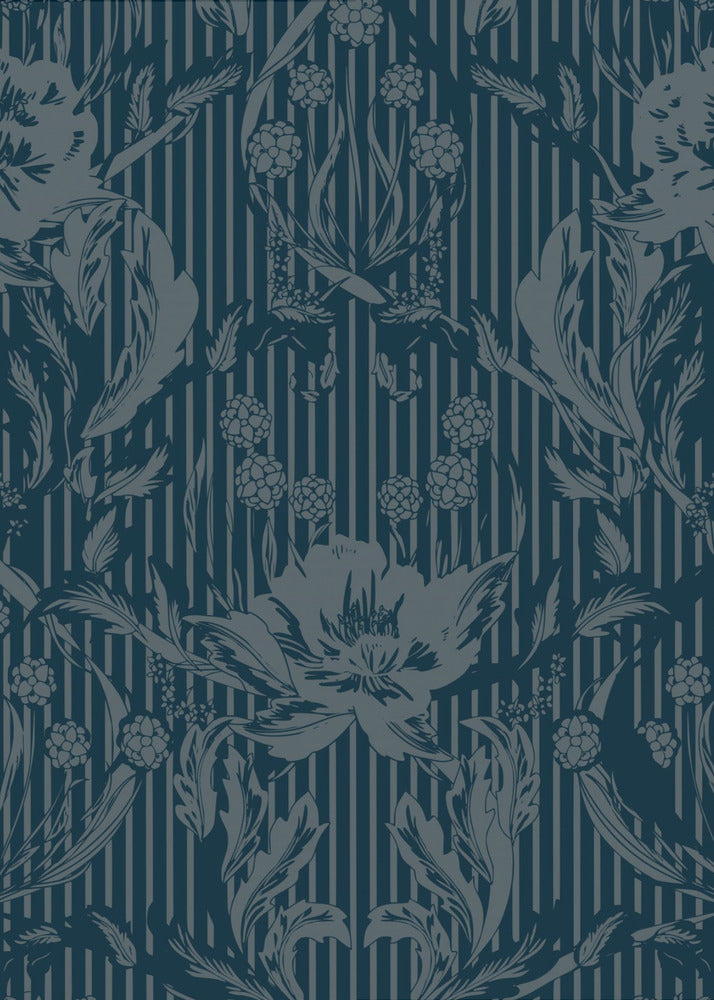 Floral Heritage Morris monochrome stripes moonshine blue pattern | Canvas