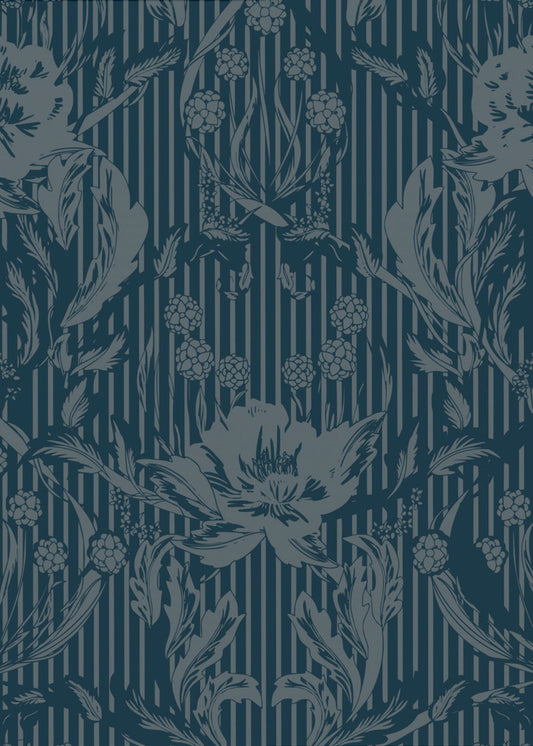Floral Heritage Morris monochrome stripes moonshine blue pattern | Canvas