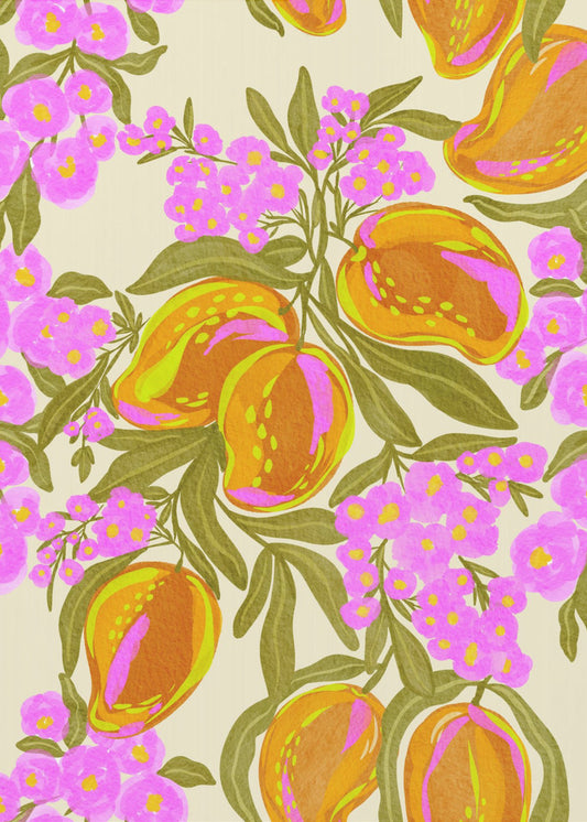 Tropical Theme With Lush Mangoes And Flowers | Canvas