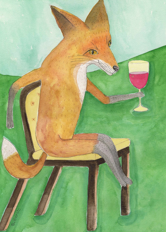 Mr. Fox drinking red wine | Poster