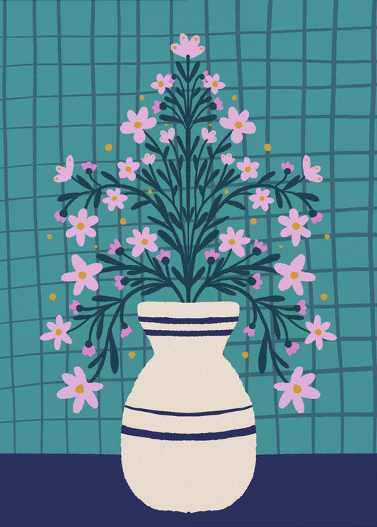 Turquoise Flowers In a Vase | Canvas