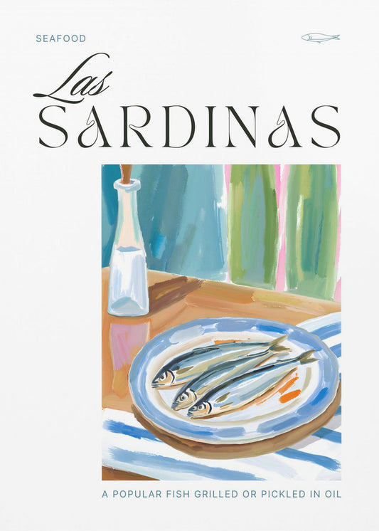 Plate of sardines with Bottle | Canvas