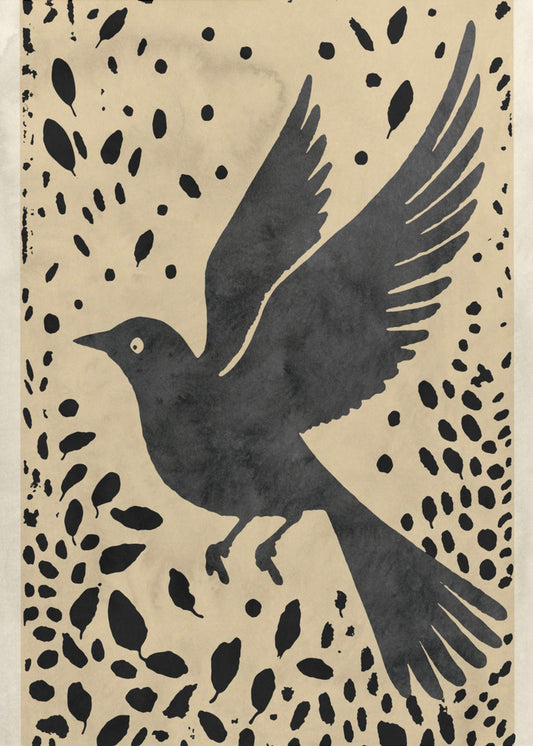 Bird In Flight Surrounded By Scattered Leaves | Poster