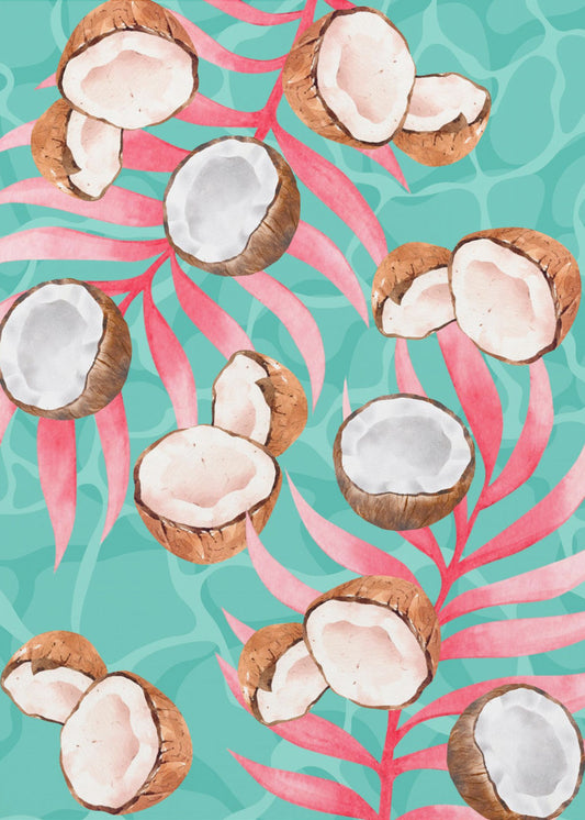 Pink Tropical Coconut &amp; Palm Leaves Aesthetic Pattern - Modern watercolor | Poster