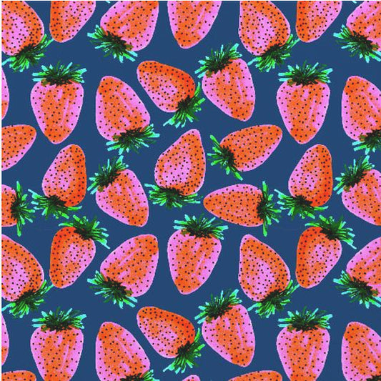 Red Lavender On Navy Strawberries Fruit | Canvas