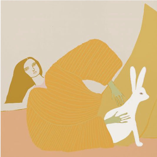 GOLD lady with rabbit | Canvas